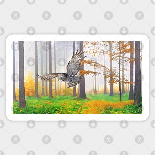 Great Grey Owl in Autumn Sticker by lauradyoung